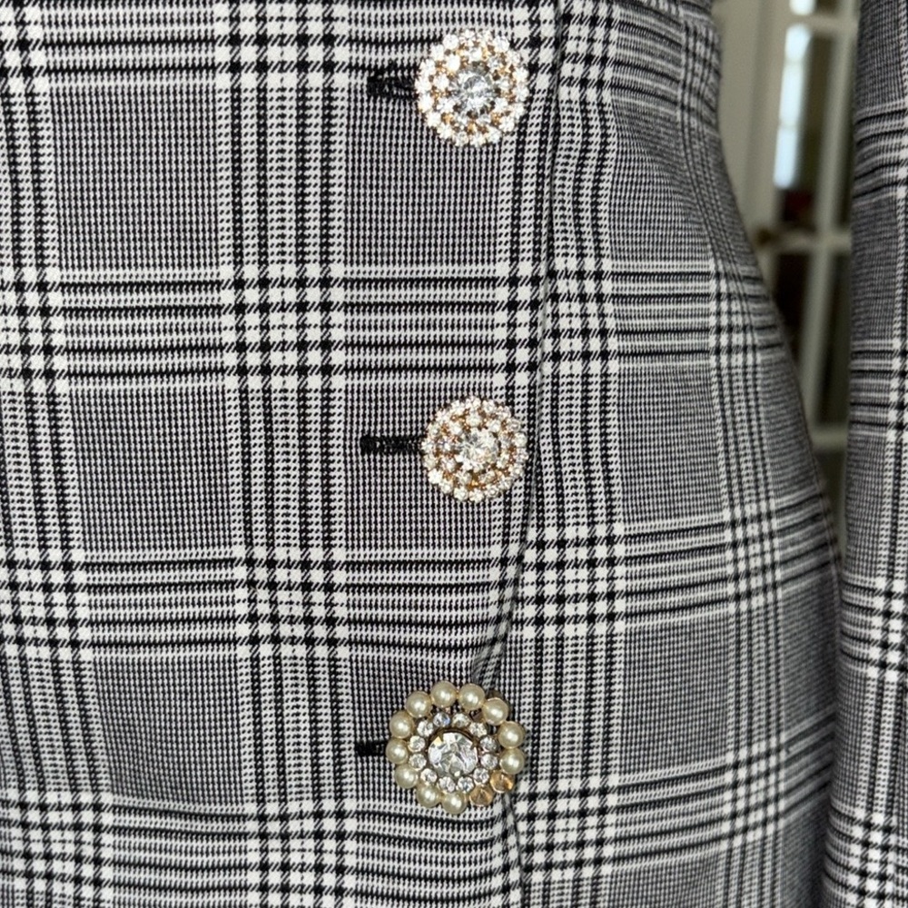 Zara Black & White Plaid Wrap Front Rhinestone Button Blazer Mini Dress - XS - Picture 13 of 16